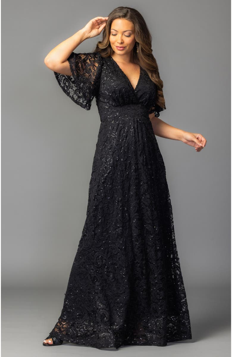 Kiyonna Luminous Sequin Lace Evening Gown, Alternate, color, Onyx