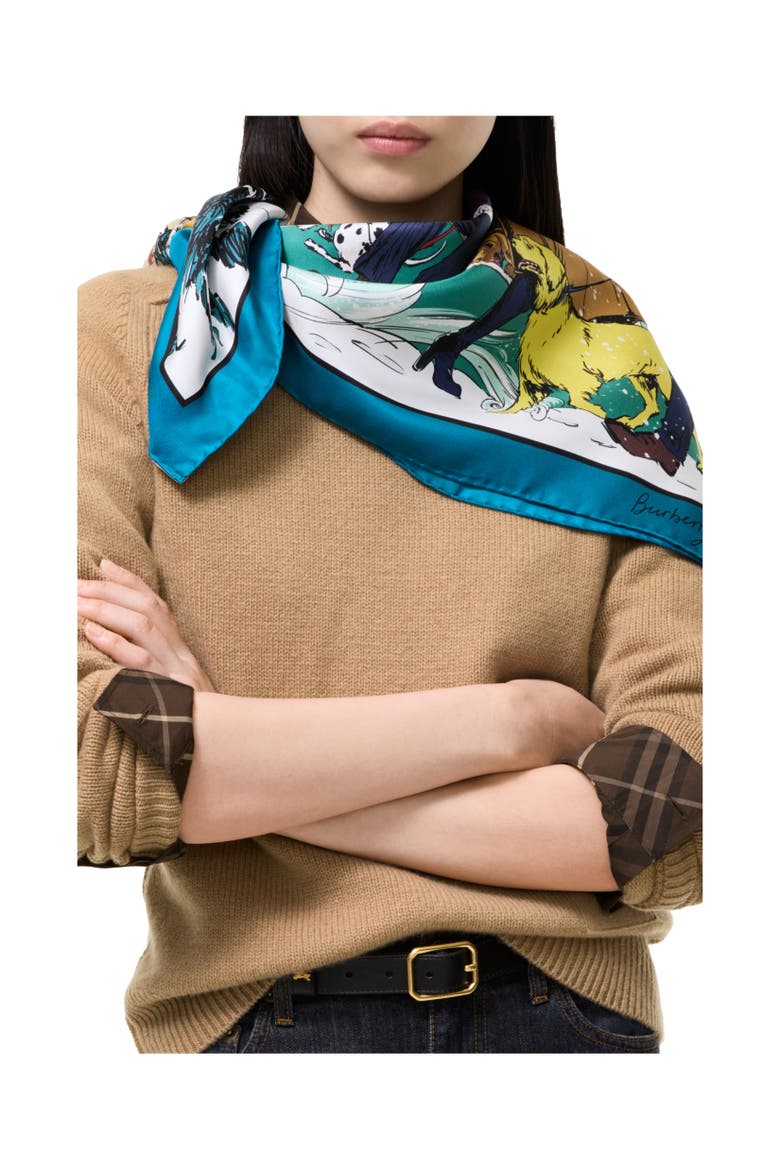 London Park Silk Scarf, Alternate, color, Bright teal