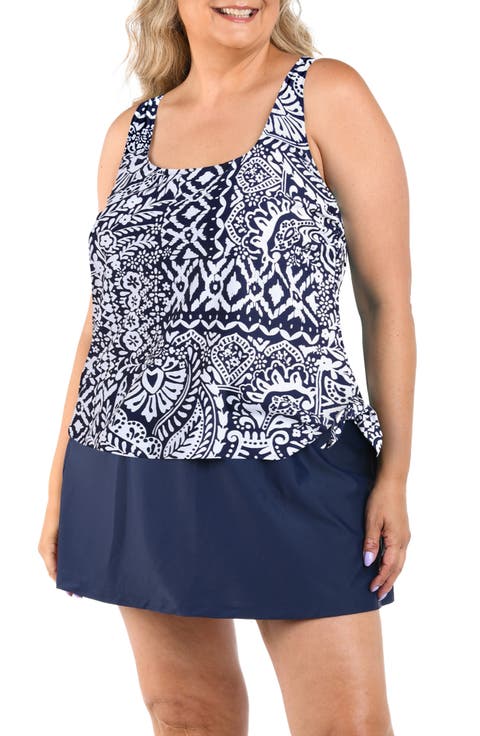 Bohemia Faux Tankini One-Piece Swimdress
