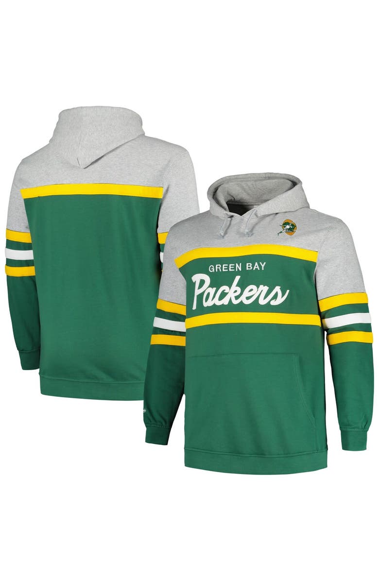 Mitchell & Ness Men's Mitchell & Ness Heather Gray/Green Green Bay Packers Big & Tall Head Coach Pullover Hoodie, Main, color,