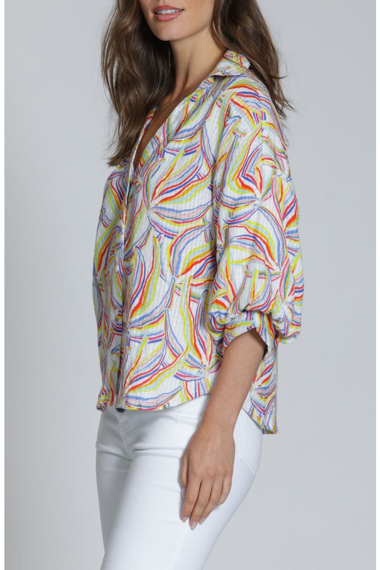 Blouson Sleeve Cotton Blend Button-Up Shirt, Alternate, color, BLUE MULTI