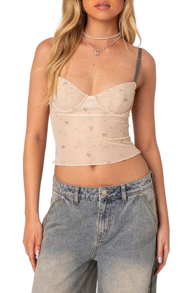 Nicola Bow Print Camisole, Main, color, BEIGE