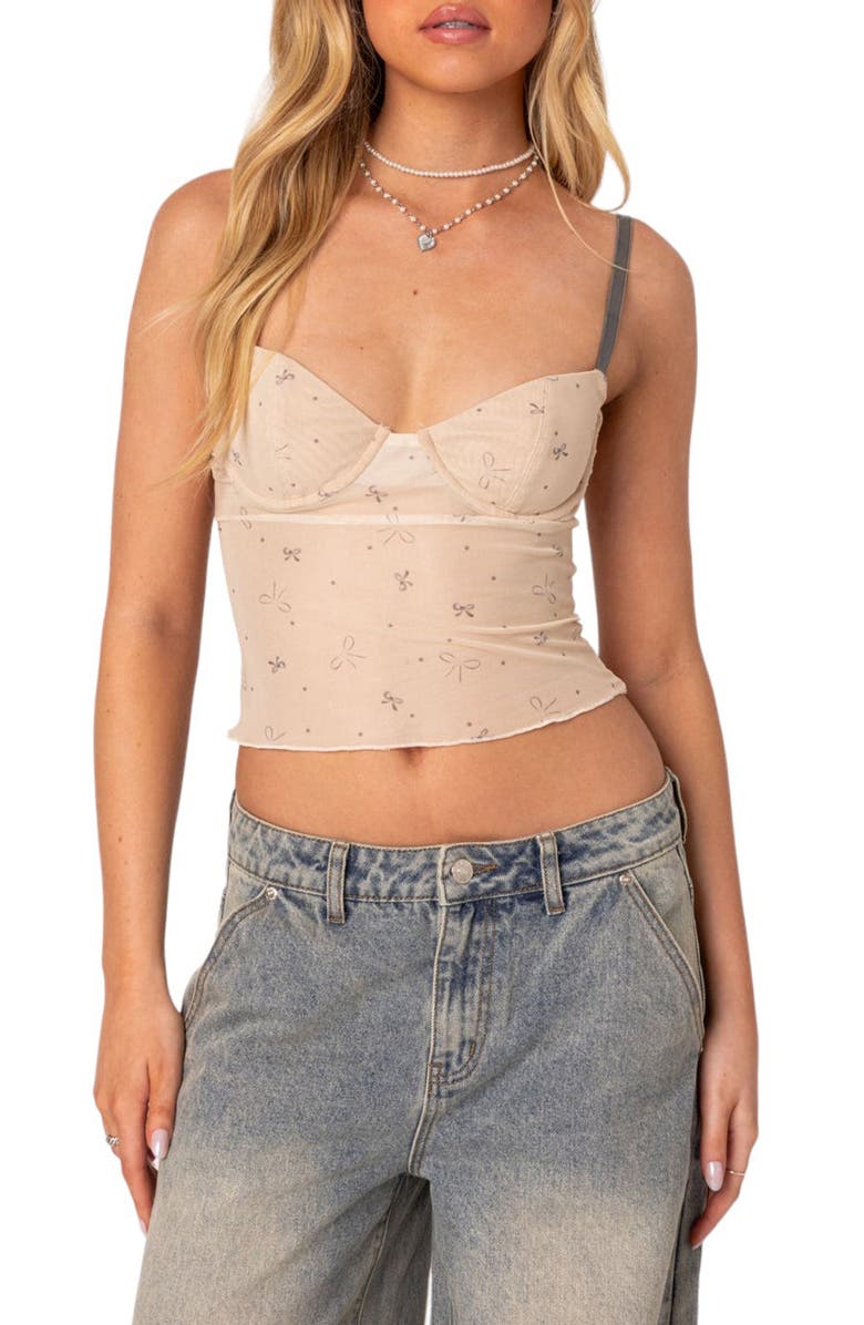 EDIKTED Nicola Bow Print Camisole, Main, color, 