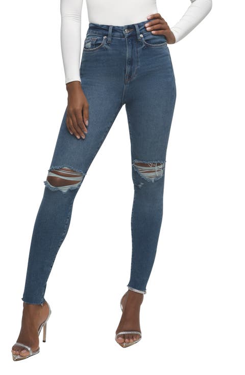 Good Waist Crop Raw Edge Skinny Jeans (Blue 533) (Regular & Plus Size)