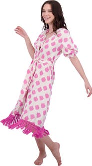 Mer St. Barth Estelle Women's Fringed Shirtdress White Pink Ikat