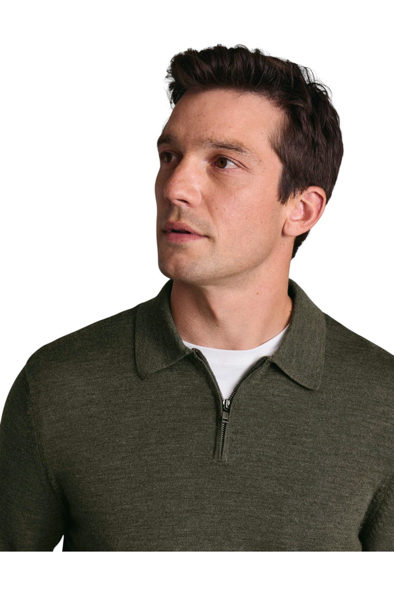 Merino Zip Polo Neck Long sleeve, Alternate, color, Olive Green