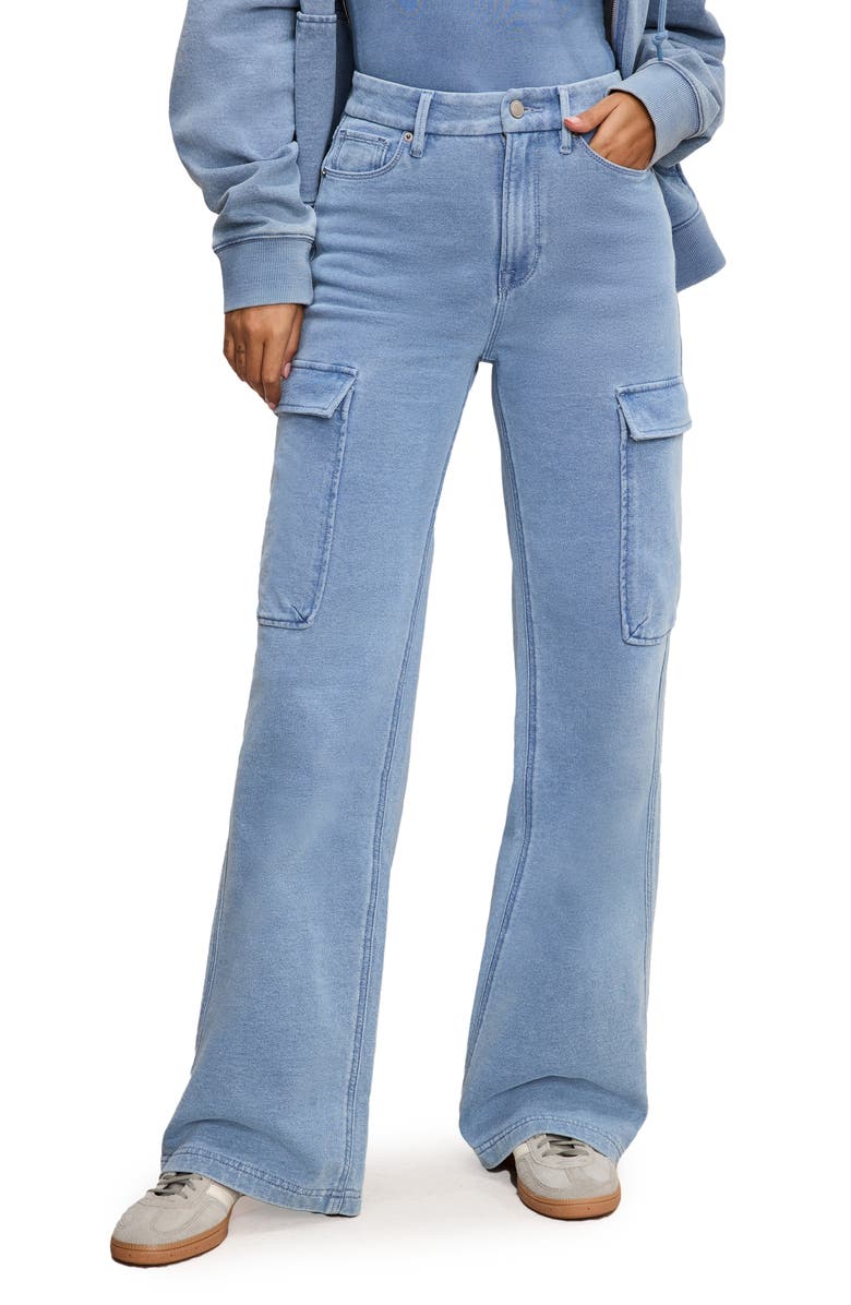 Good American Jeanius Good Skate Wide Leg Cargo French Terry Pants, Main, color, Indigo376