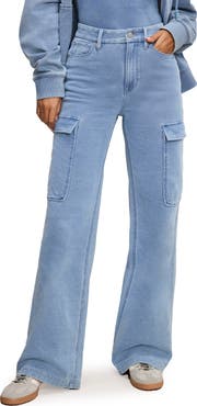 Good American Jeanius Good Skate Wide Leg Cargo French Terry Pants