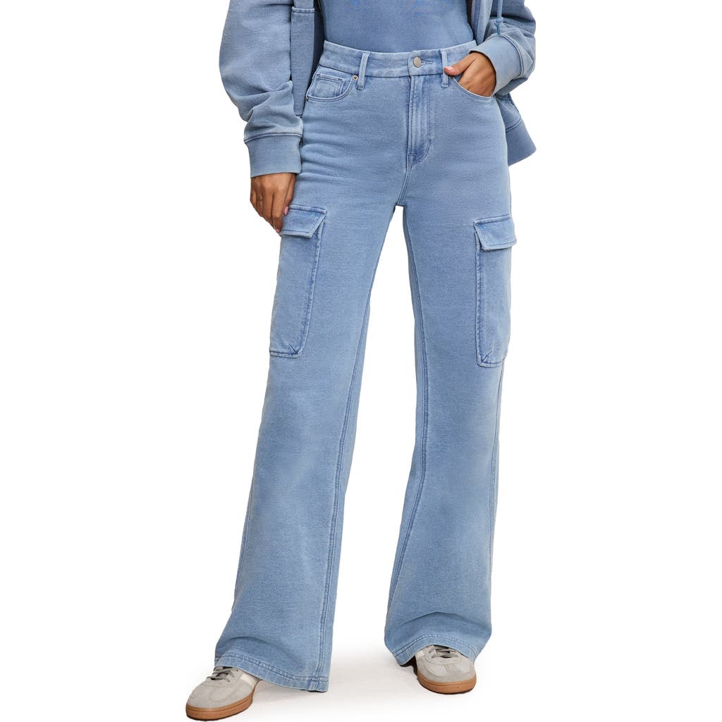 Shop Good American Jeanius Good Skate Wide Leg Cargo French Terry Pants In Indigo376