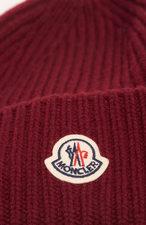 Moncler Logo Patch Virgin Wool & Cashmere Beanie In Burgundy