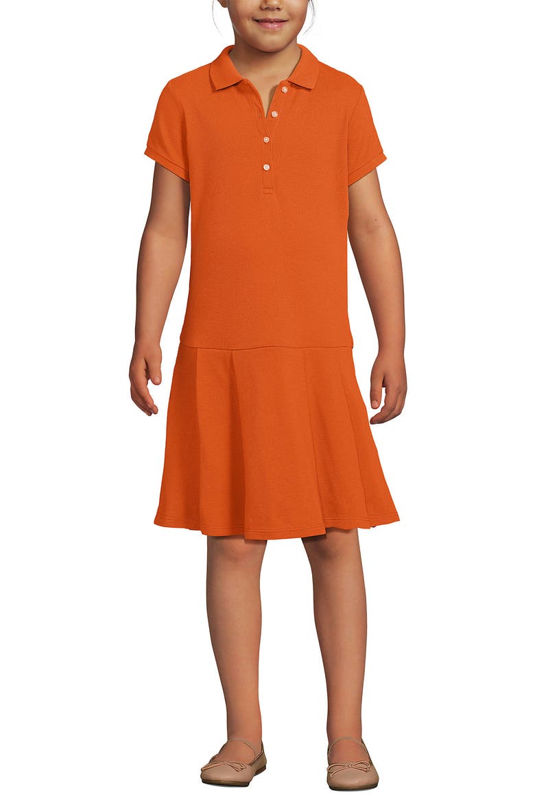 School Uniform Girls Short Sleeve Mesh Pleated Polo Dress, Main, color, Orange Spice