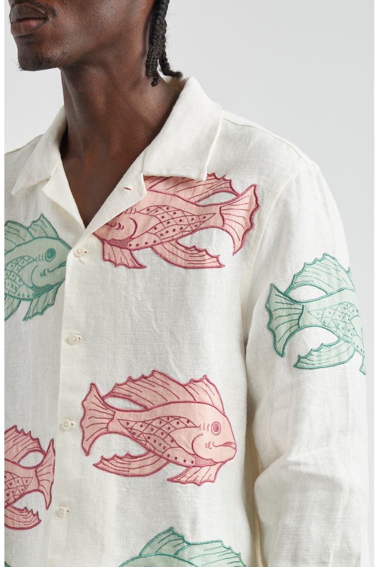 Piscine Long Sleeve Linen Camp Shirt, Alternate, color, WHITE MULTI