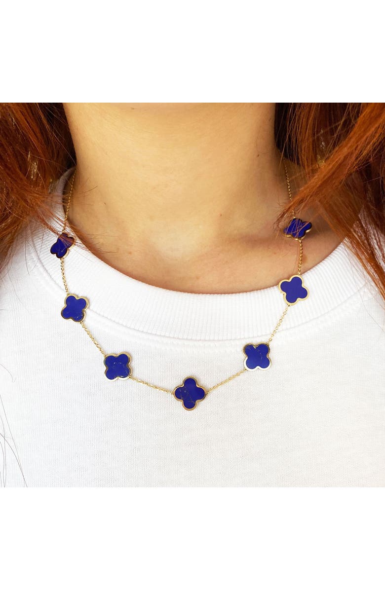 The Lovery Fine Jewelry Large Lapis Clover Necklace, Alternate, color, Lapis