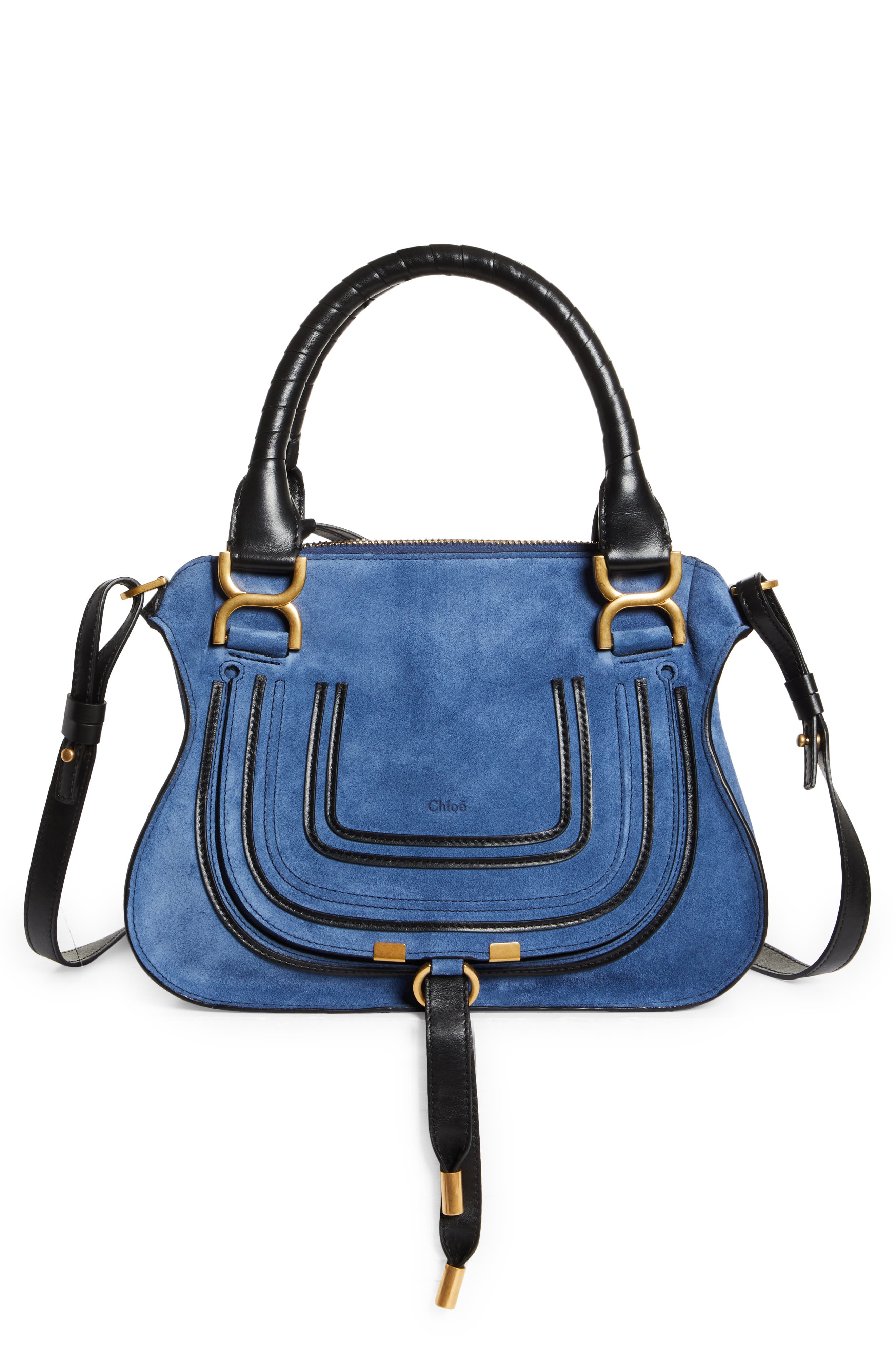 Chloé Small Marcie Bicolor Suede Satchel, Main, color, 