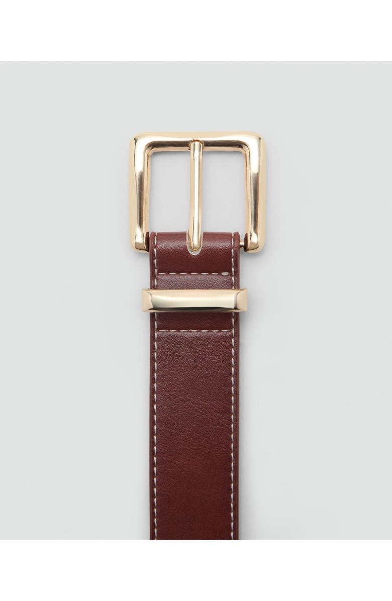 MANGO Stitched Square Buckle Belt, Alternate, color, Brown