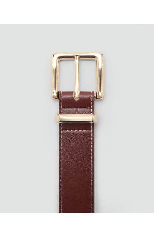 Mango Stitched Square Buckle Belt In Brown