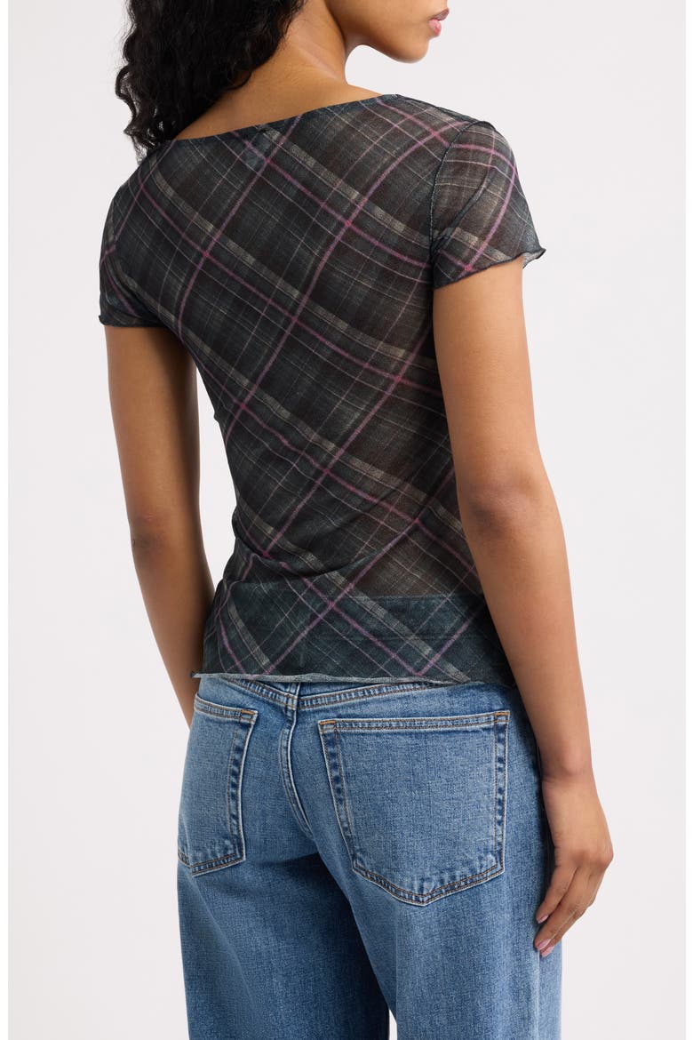 Asymmetrical Plaid Short Sleeve Top, Alternate, color, GREEN CHECK