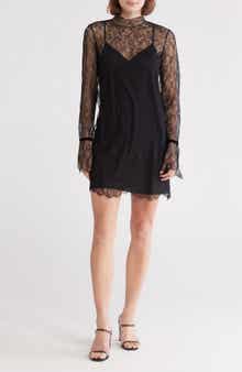 FRAME Semisheer Long Sleeve Lace Shift Dress