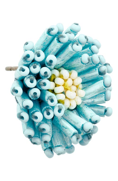 Oscar De La Renta Beaded Pompom Flower Earrings In Blue