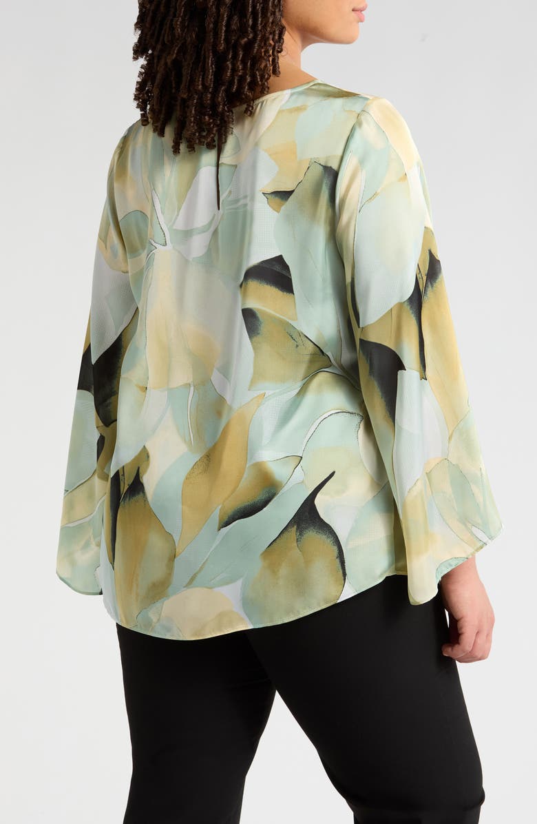 Anne Klein Abstract Print Flutter Bell Long Sleeve Top, Alternate, color, 