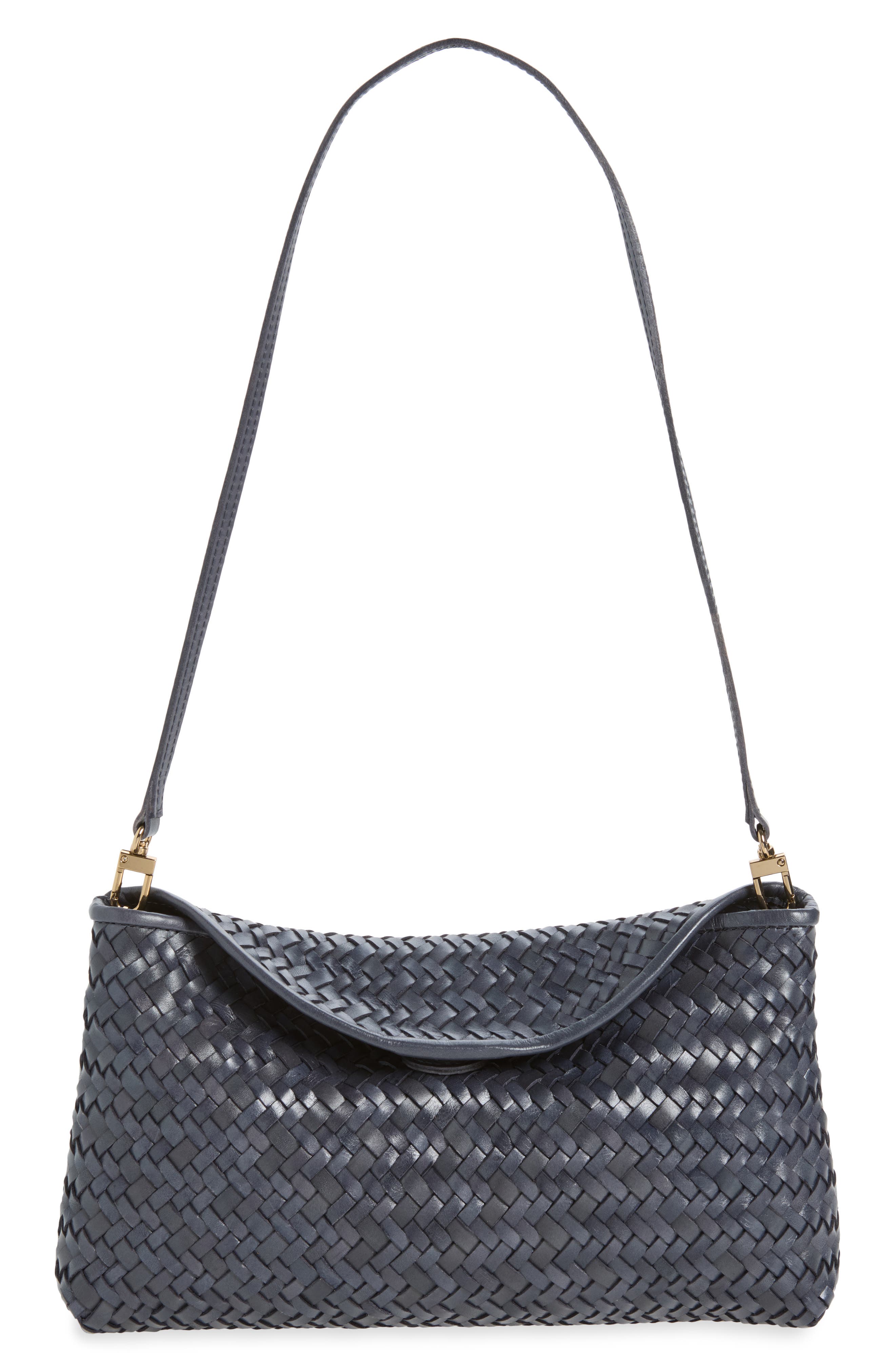 The Signature Woven Leather Clutch, Main, color, NIGHTTIME