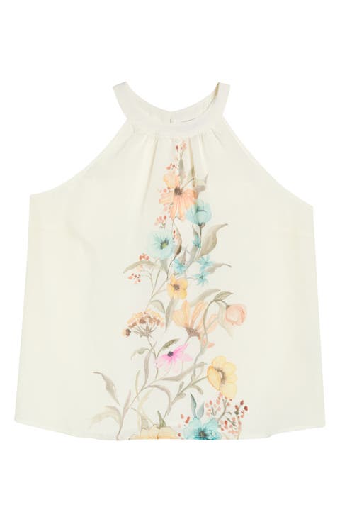 Placed Floral High Neck Sleeveless Top