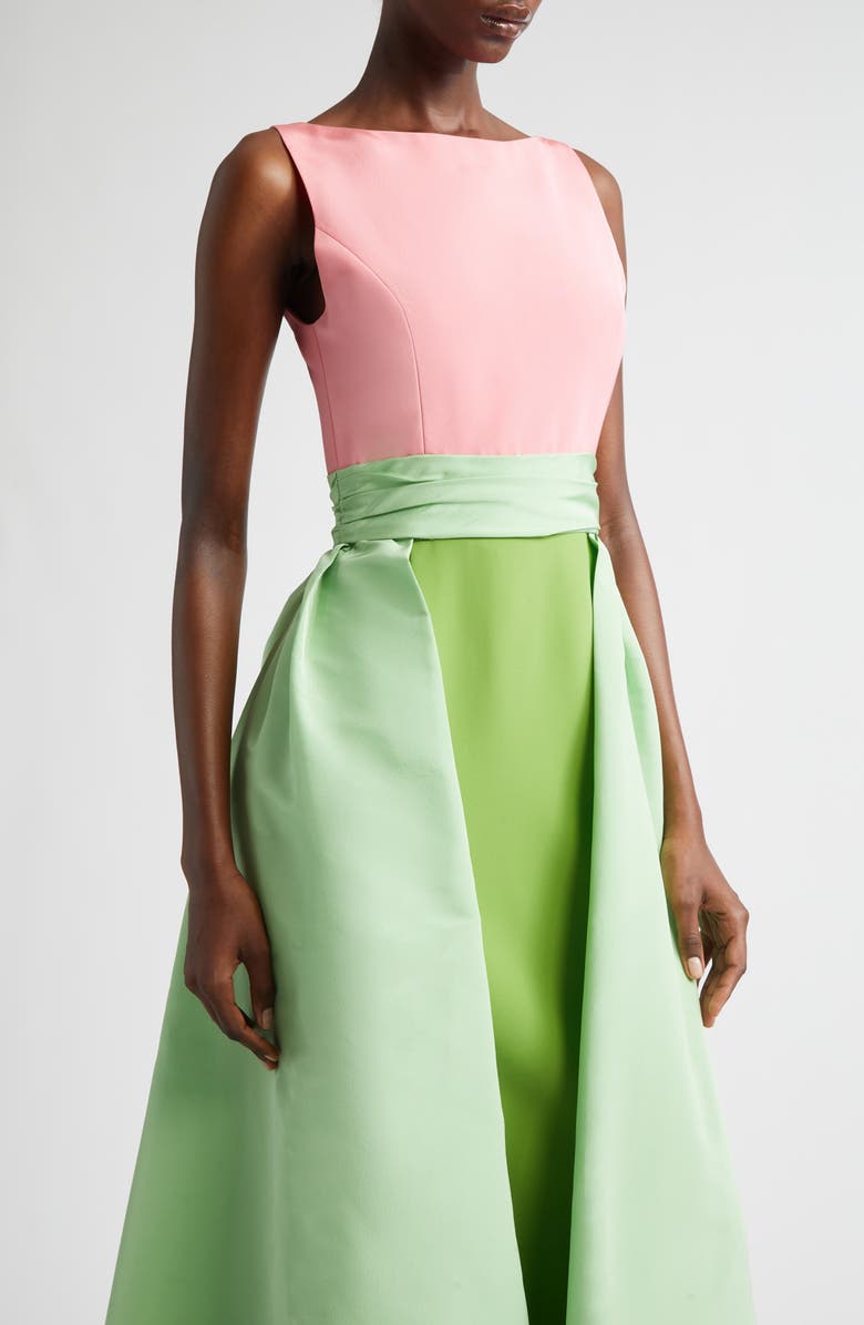 Carolina Herrera Colorblock Silk Column Gown with Removable Overskirt, Alternate, color, Pomelo Multi