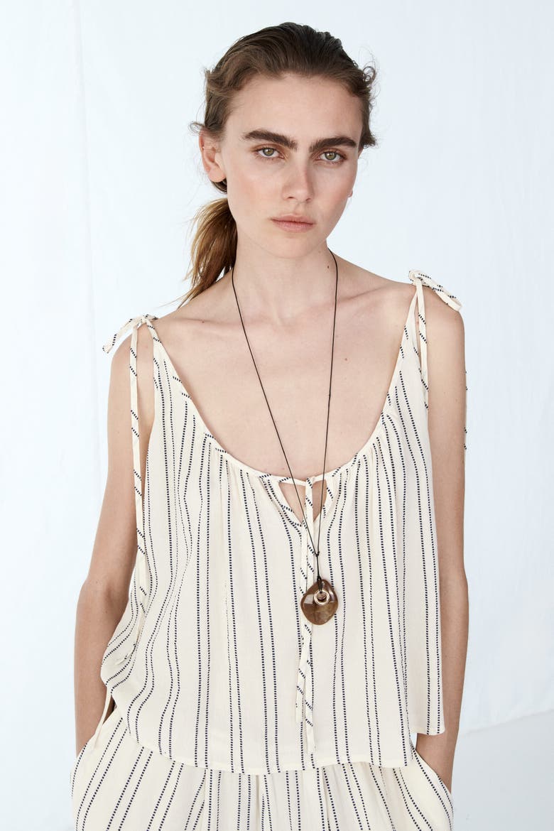 Oversized Top With Tie Shoulder Straps, Main, color, Light beige/striped
