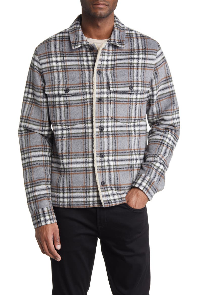 Xanetta Plaid Shirt Jacket, Alternate, color, GREY