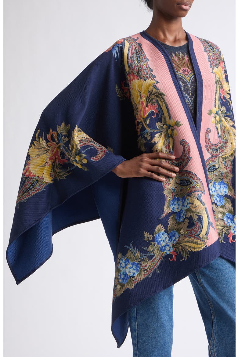 Wool & Modal Cape, Alternate, color, PRINT ON BLUE BASE