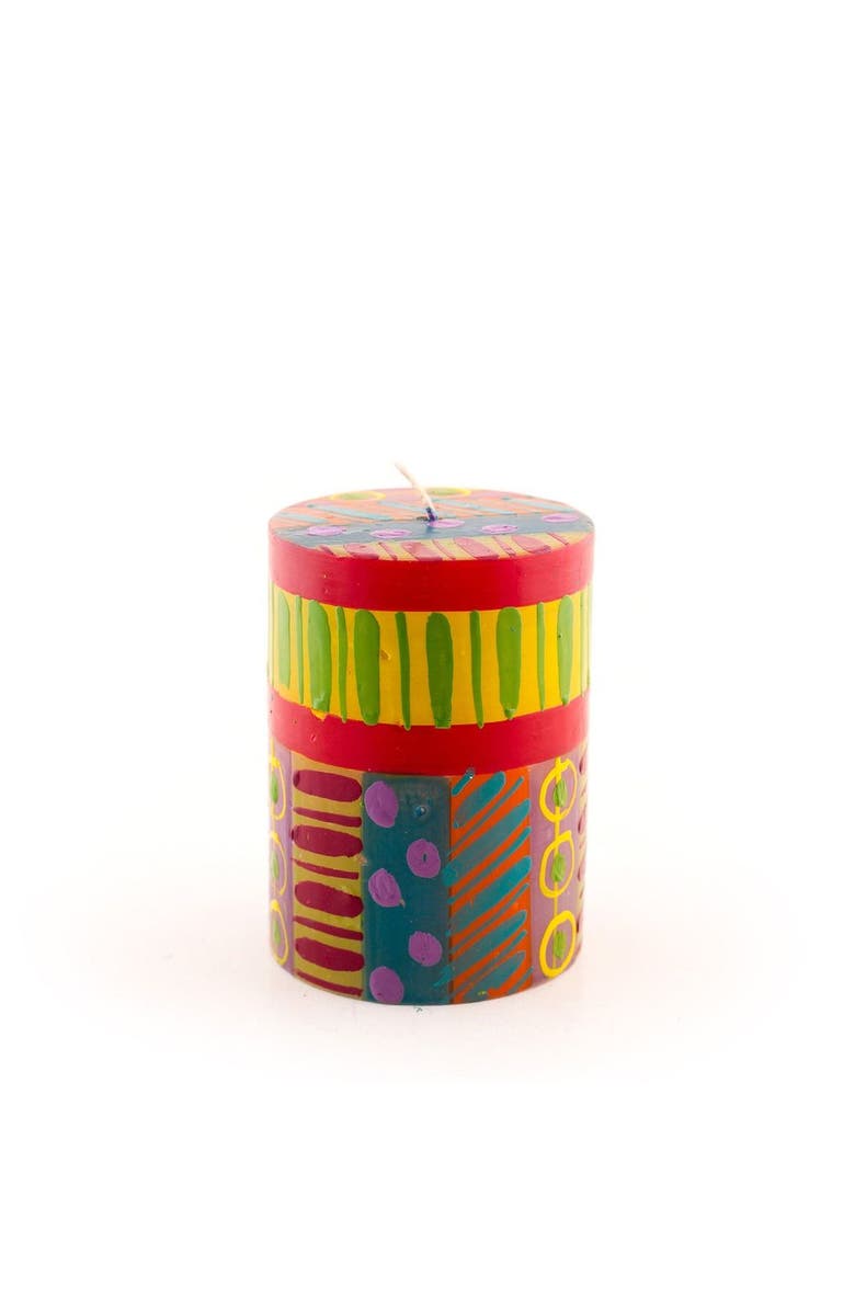 Thumbprint Artifacts Carousel Painted Pillar Candle, Main, color, Carousel - 3X4"