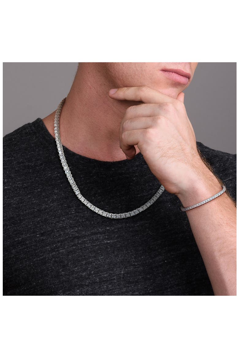 Men's Sterling Silver Lab Created Sapphire Necklace & Bracelet Set, Alternate, color, WHITE