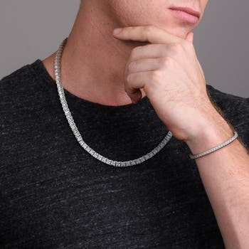 Men's Sterling Silver Lab Created Sapphire Necklace & Bracelet Set