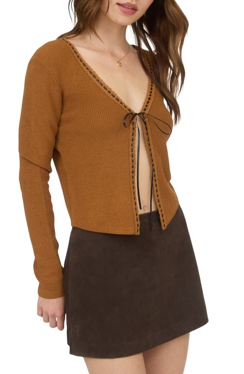 Blu Pepper Tie Bow Crop Cardigan In Brown