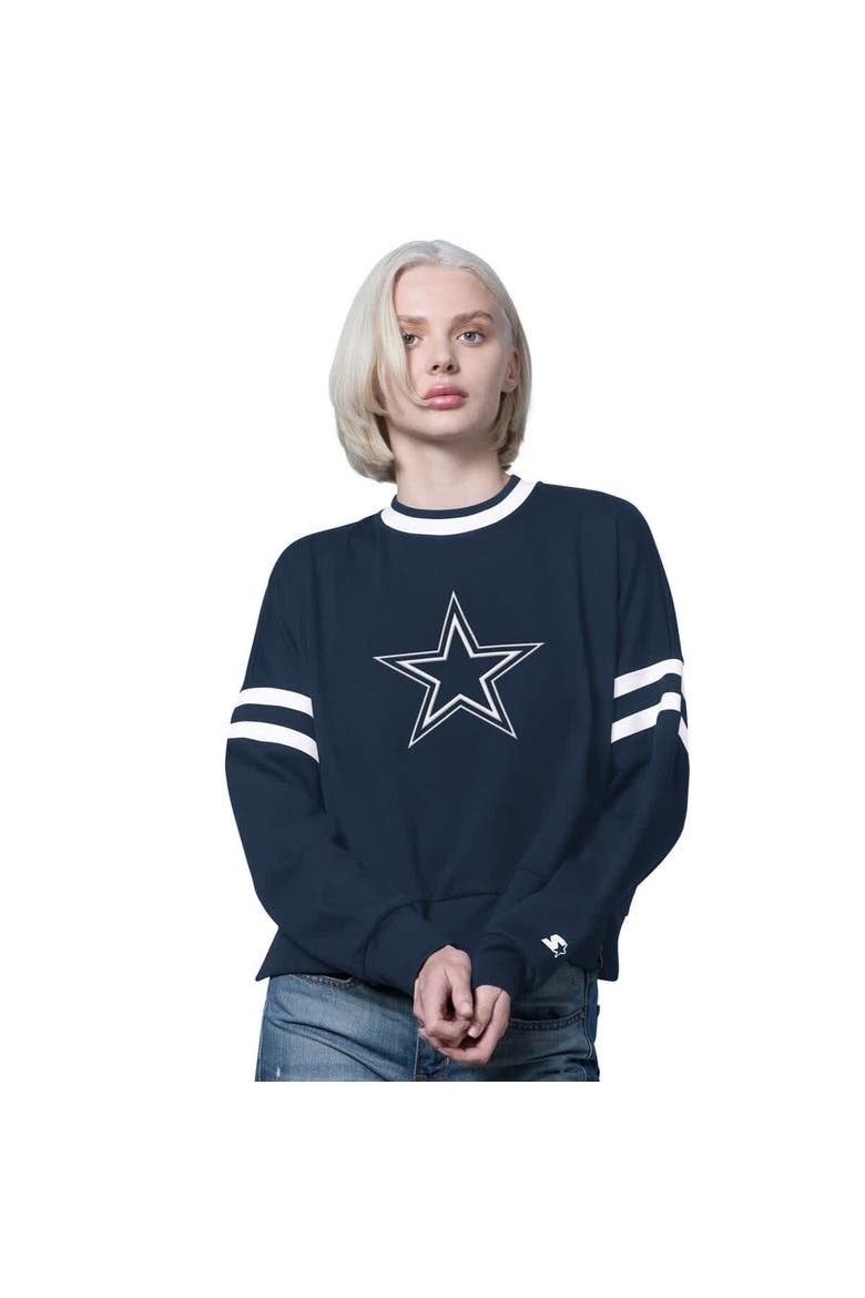 Women's Starter  Navy Dallas Cowboys Rally Drop Shoulder Cropped Sweatshirt, Main, color, Navy