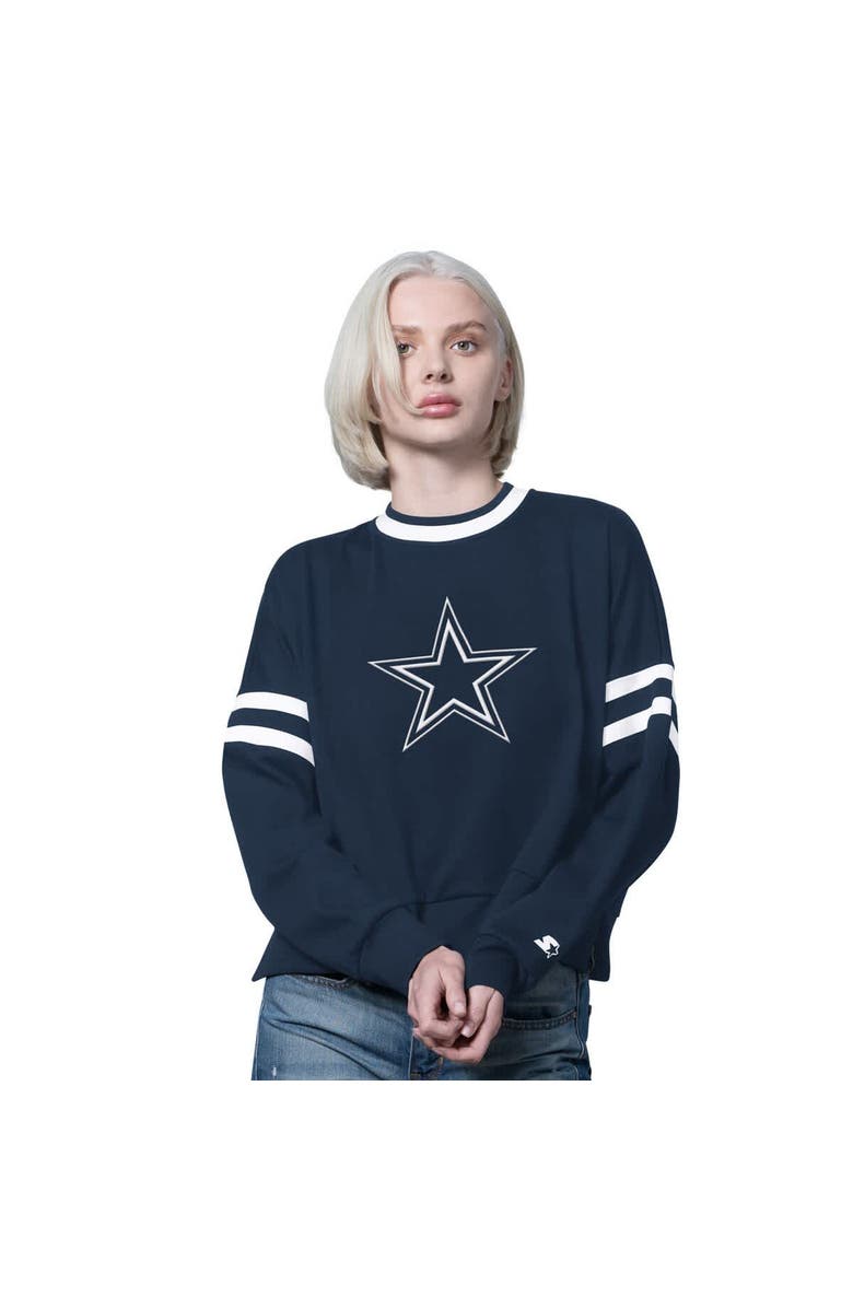 STARTER Women's Starter  Navy Dallas Cowboys Rally Drop Shoulder Cropped Sweatshirt, Main, color, Navy