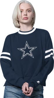 STARTER Women's Starter  Navy Dallas Cowboys Rally Drop Shoulder Cropped Sweatshirt