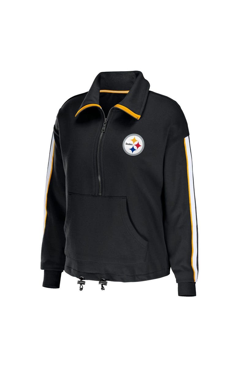 WEAR by Erin Andrews Women's WEAR by Erin Andrews Black Pittsburgh Steelers Logo Stripe Half-Zip Top, Alternate, color, 