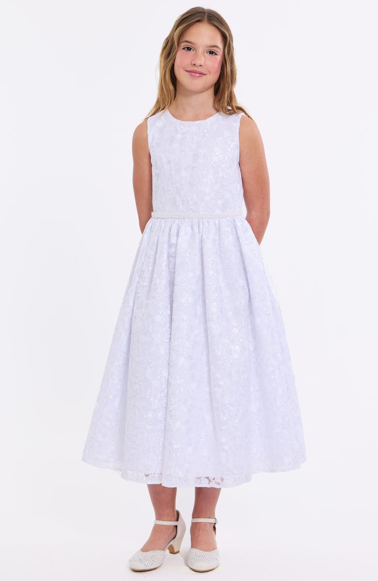 Iris & Ivy Sequin Lace Ballerina Communion Dress, Main, color,