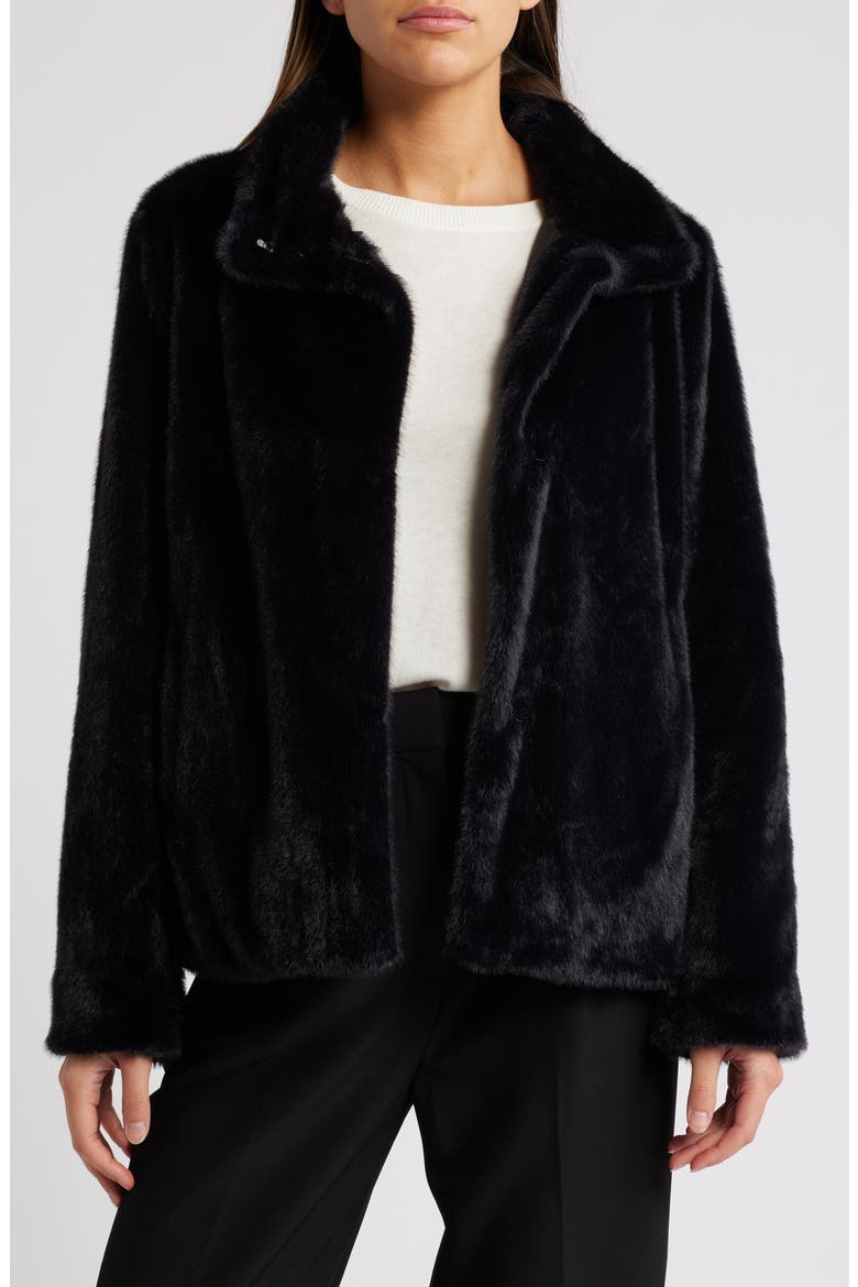 Faux Fur Jacket, Alternate, color, BLACK