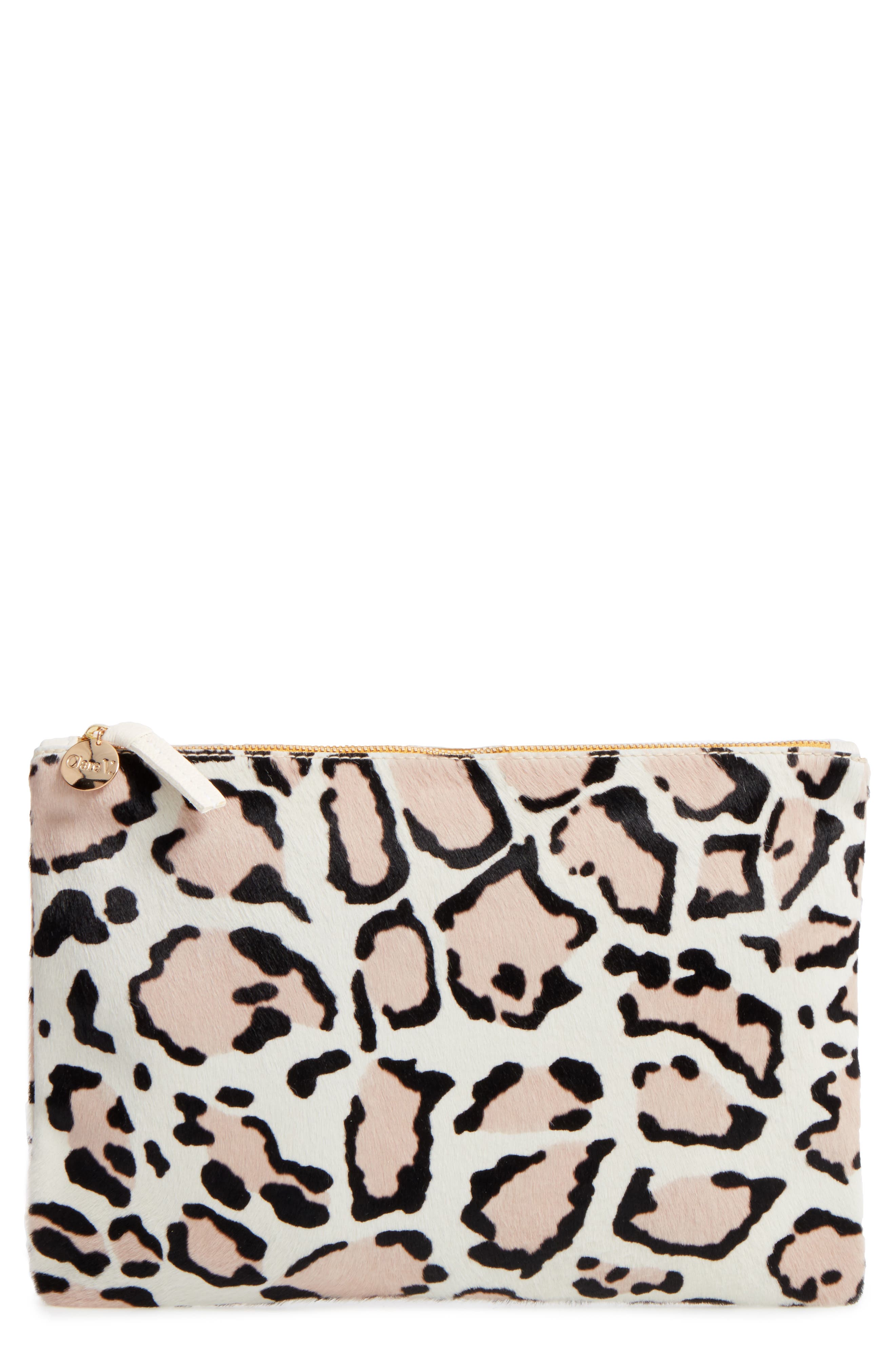 Genuine Calf Hair Clutch, Main, color, SNOW CAT