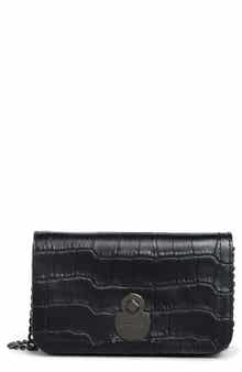 Longchamp Cavalcade Croc Embossed Leather Wallet on a Chain