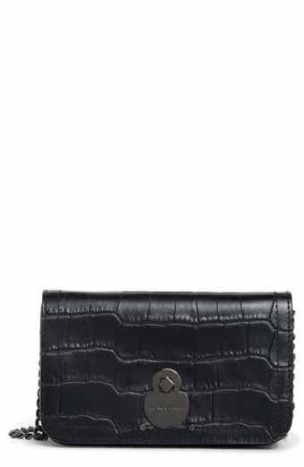 Longchamp Cavalcade Croc Embossed Leather Wallet on a Chain