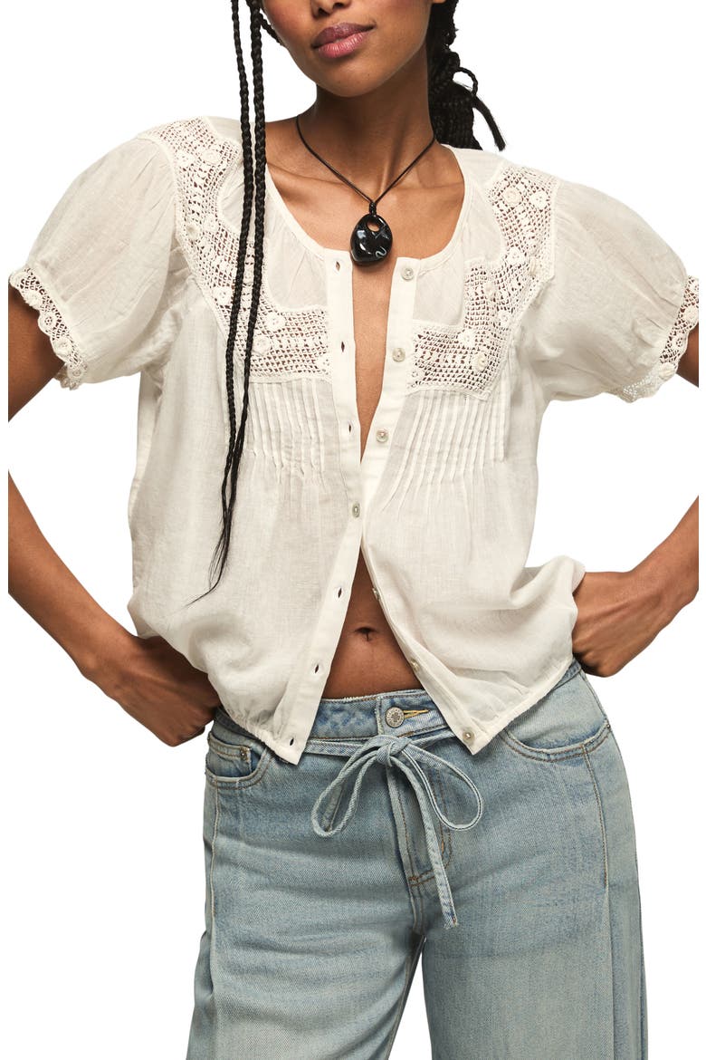Lucky Brand Crochet Stitch Puff Sleeve Top (Women) | Nordstrom