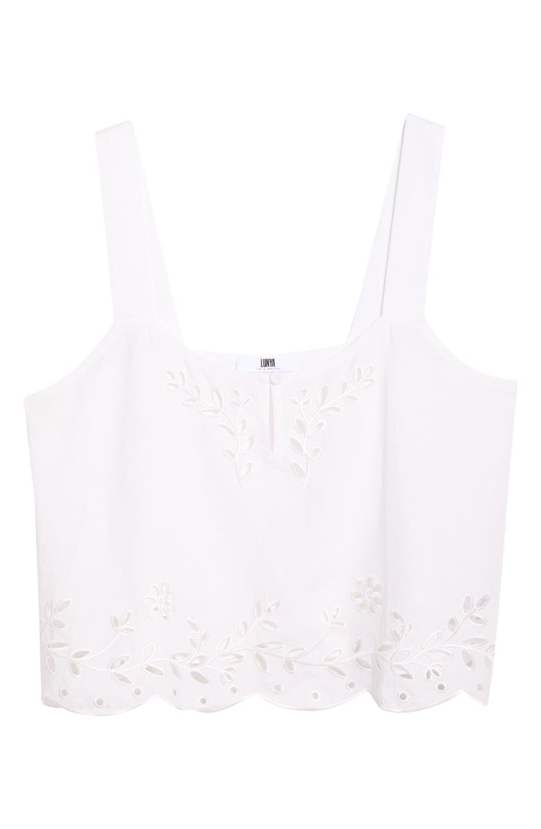 Lunya Embroidered Eyelet Linen Tank, Alternate, color, Sincere White