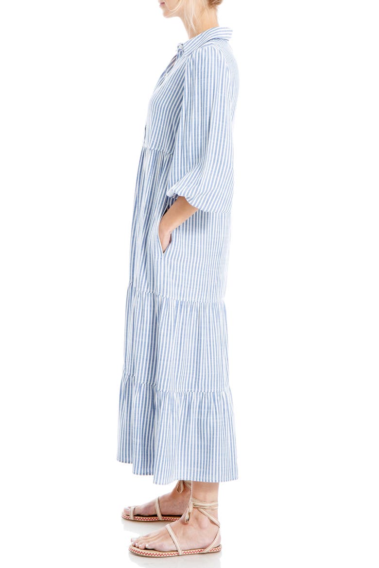 Stripe Tiered Maxi Shirtdress, Alternate, color, DENIM/ STRIPE