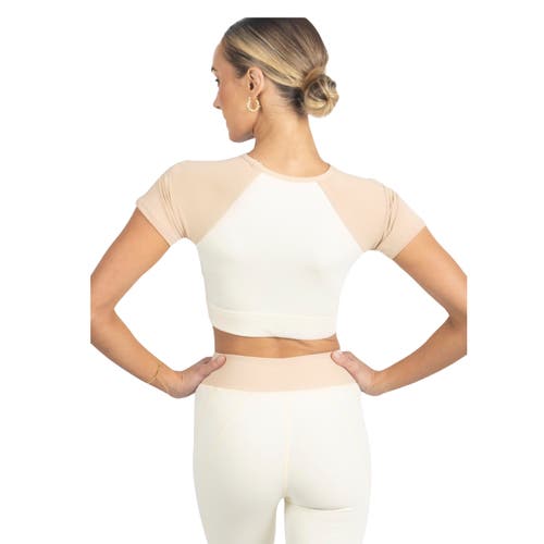Akalia Sienna Color Block Activewear Top In Beige