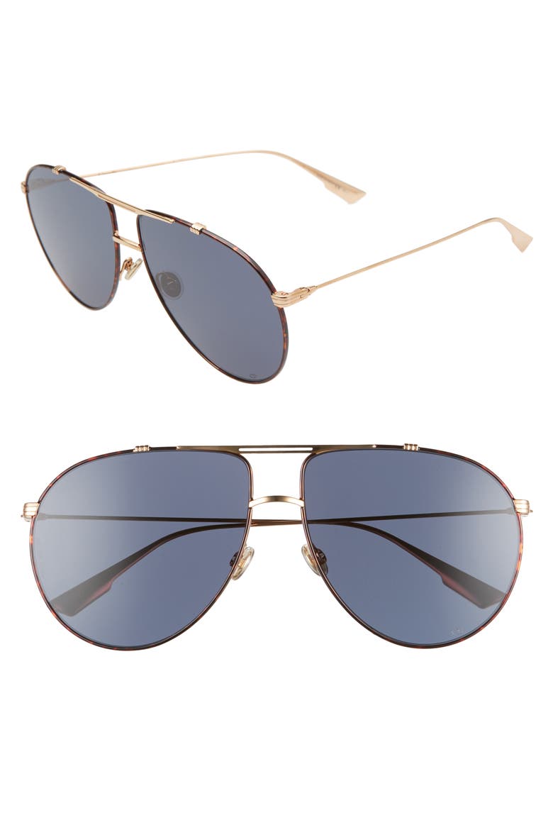 Christian Dior Monsieur 63mm Oversize Aviator Sunglasses, Main, color, GOLD HAVANA/ BLUE
