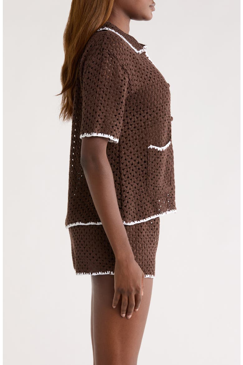 Crochet Button-Up Cover-Up, Alternate, color, BROWN