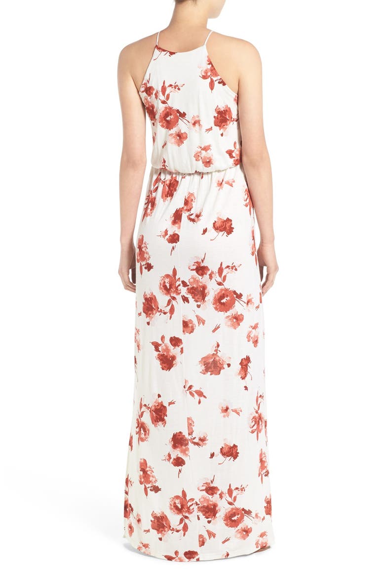High Neck Maxi Dress, Alternate, color, CREAM / ROSE